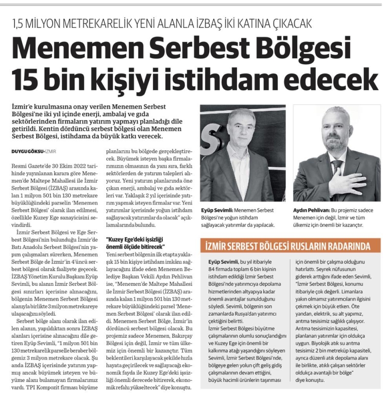 İzbaş - MENEMEN SERBEST BÖLGESİ 15 BİN KİŞİYİ İSTİHDAM EDECEK