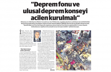 İzbaş - Press News - Earthquake Fund and National Earthquake Council Should Be Established Urgently