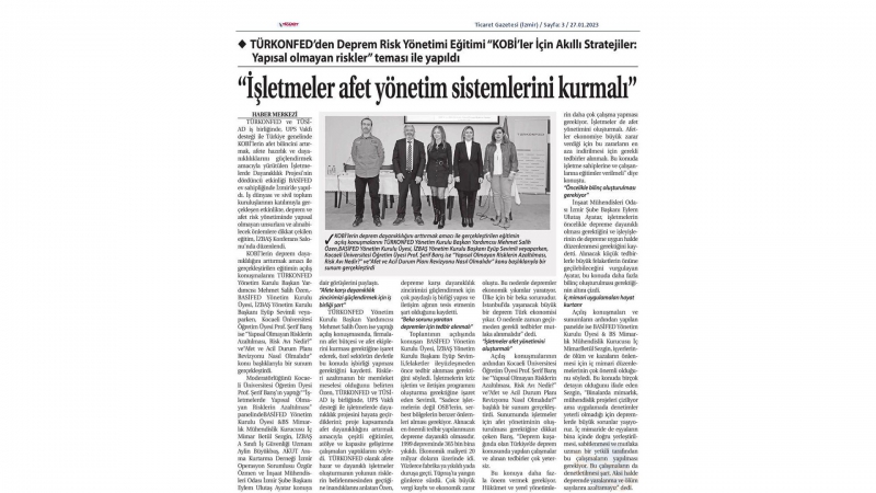 İzbaş - İşletmeler Afet Yönetim Sistemlerini Kurmalı