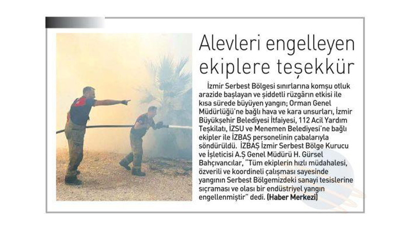 İzbaş - İZBAŞ’TAN YANGIN SÖNDÜRME EKİPLERİNE TEŞEKKÜR