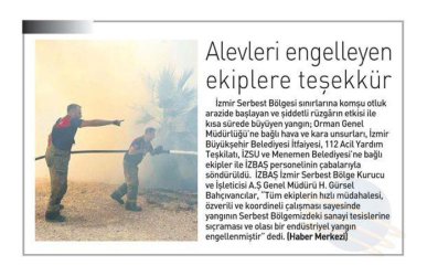 İzbaş | İZBAŞ’TAN YANGIN SÖNDÜRME EKİPLERİNE TEŞEKKÜR